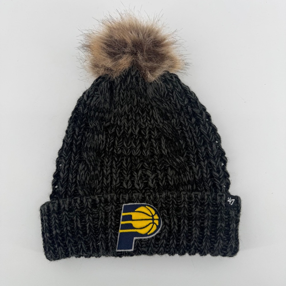 47 Brand Indiana Pacers Womens Meeko Cuff Knit Beanie Black Pom Hat NBA